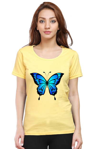 Blue Butterfly Half Sleeve Printed T-Shirt