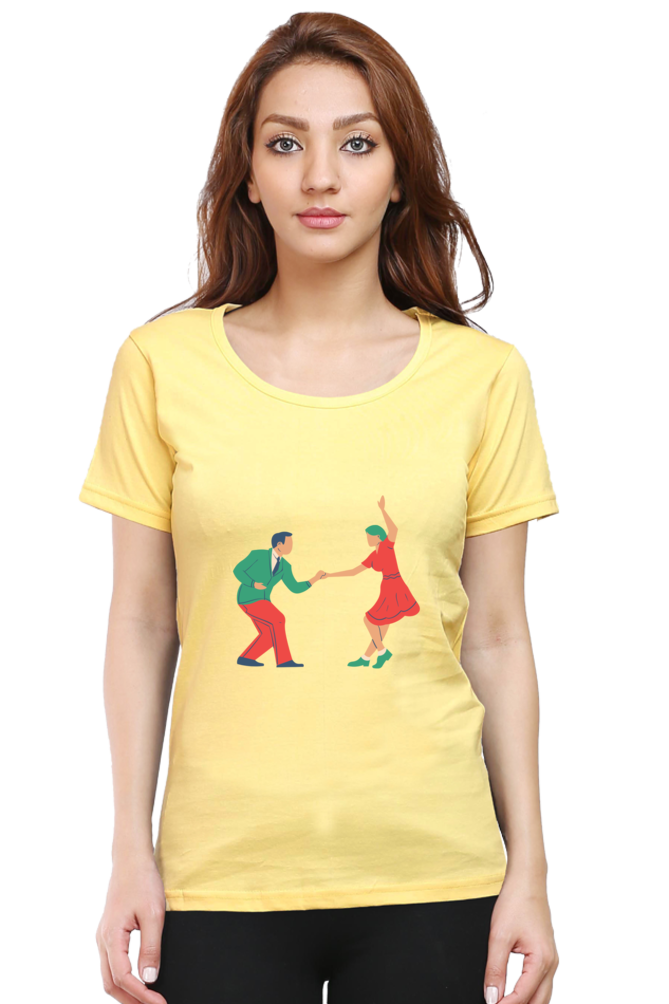 Dancing Couple Design Half Sleeve Printed T-Shirt