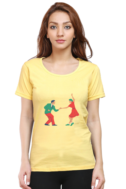 Dancing Couple Design Half Sleeve Printed T-Shirt