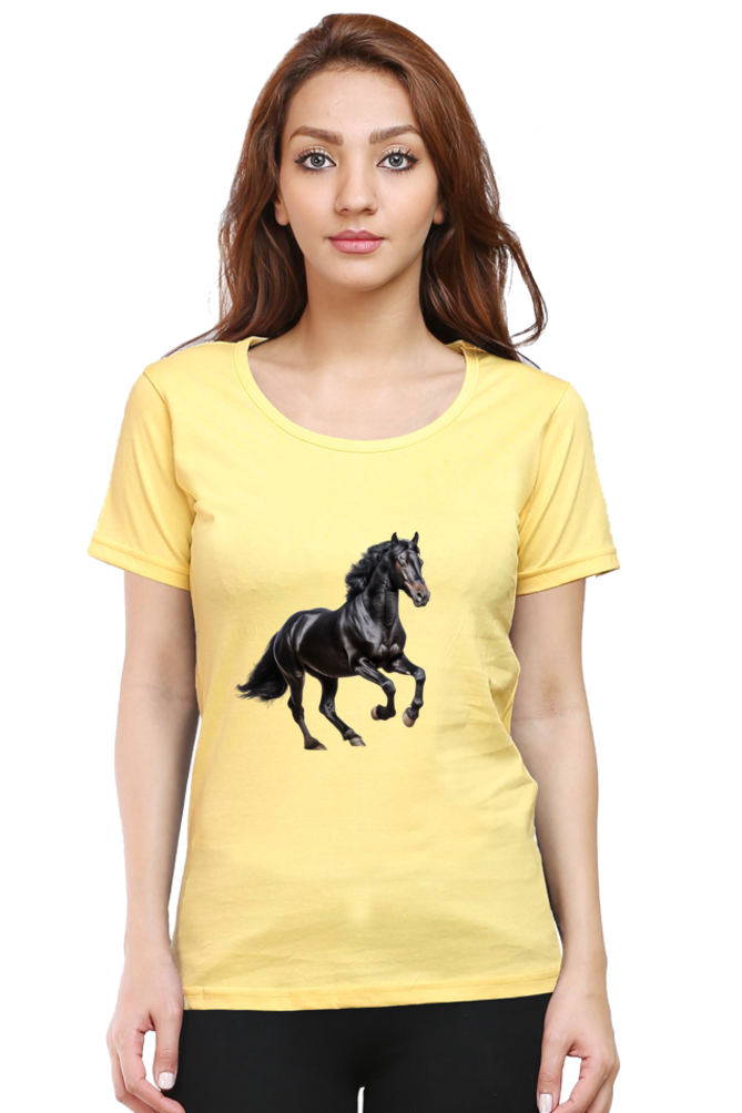 Black Horse Design Half Sleeve Printed T-Shirt