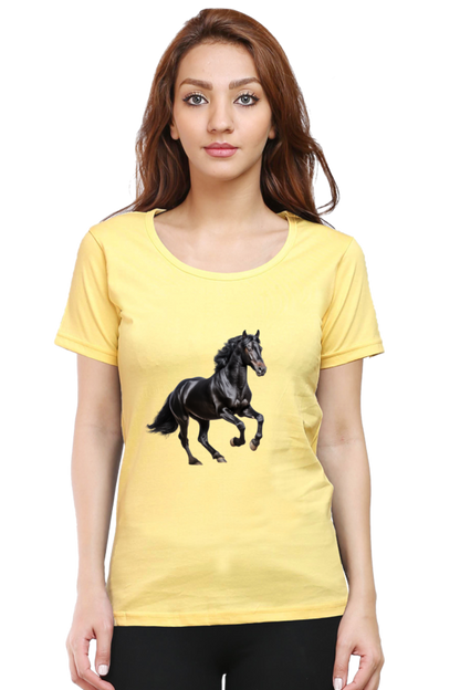 Black Horse Design Half Sleeve Printed T-Shirt