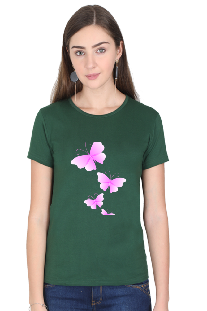 Pink Flutter Half Sleeve Printed T-Shirt