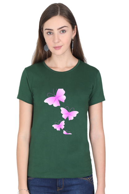 Pink Flutter Half Sleeve Printed T-Shirt