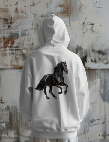 Black Horse Design Unisexual Printed Zipper Hoodie