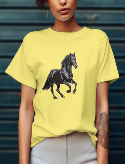 Black Horse Design Half Sleeve Printed T-Shirt