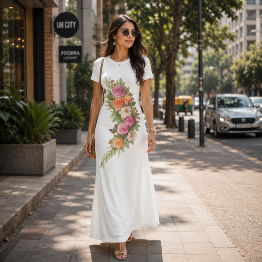 Blossom Design White Bodycon Dress