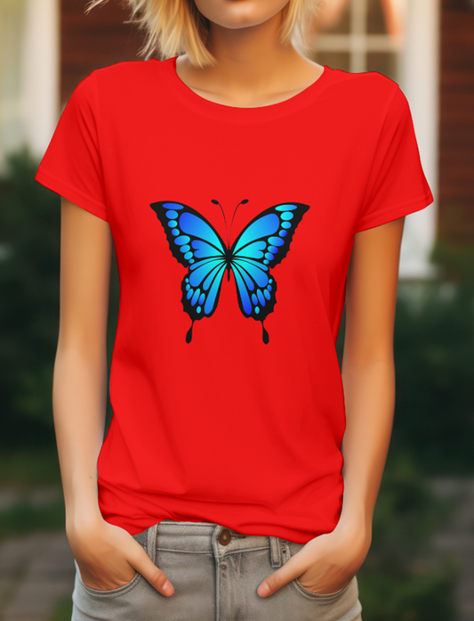 Blue Butterfly Half Sleeve Printed T-Shirt