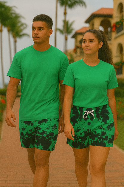 Unisex Tie Dye Green Black Shorts