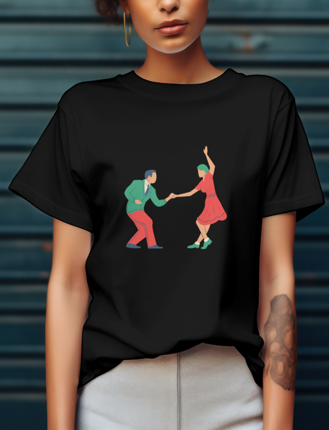 Dancing Couple Design Half Sleeve Printed T-Shirt