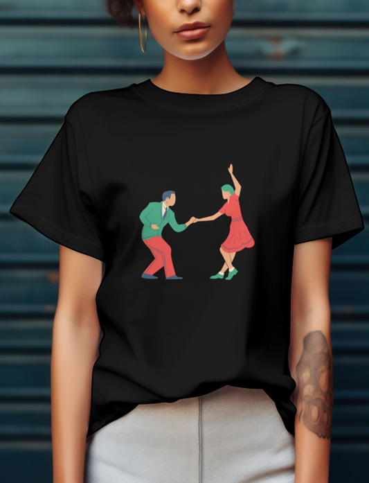 Dancing Couple Design Half Sleeve Printed T-Shirt