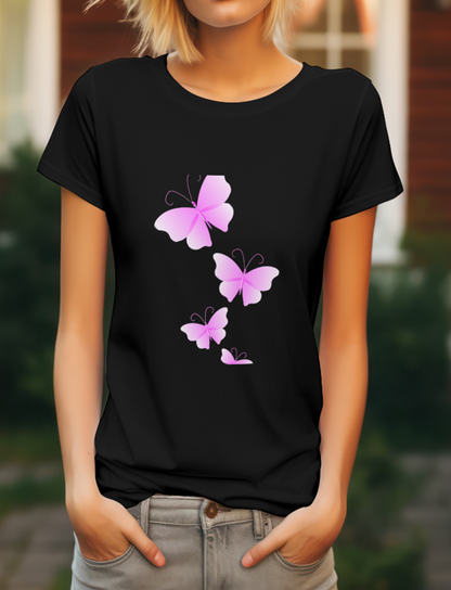 Pink Flutter Half Sleeve Printed T-Shirt