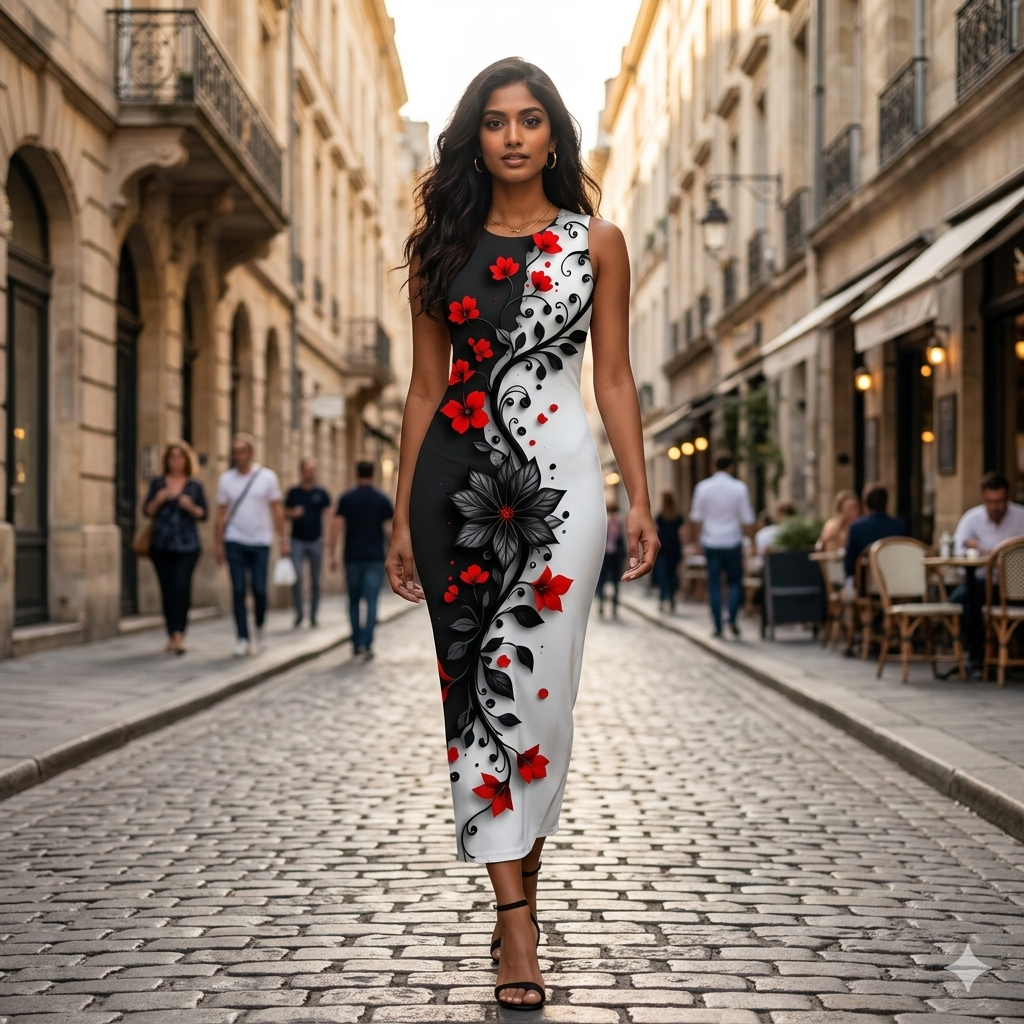 Midnight Bloom Design Bodycon Dress
