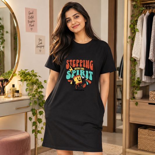 Stepping with Spirit Quote Printed T-Shirt Dress