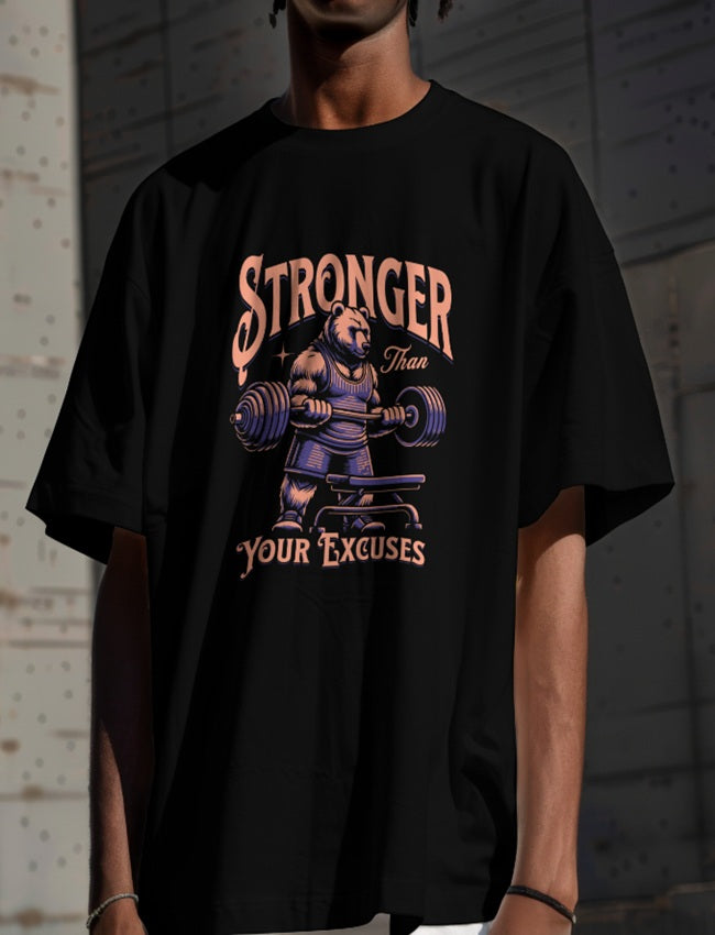 Stronger Quote Printed Oversized Unisexual T-Shirt