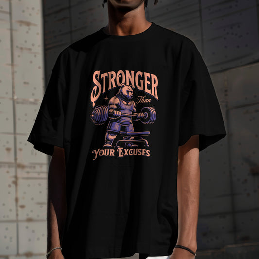 Stronger Quote Printed Oversized Unisexual T-Shirt