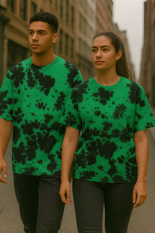 Unisex Green Black Tie Dye Oversized T-Shirt