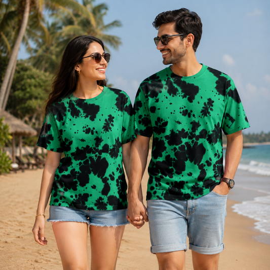 Unisex Green Black Tie Dye Oversized T-Shirt