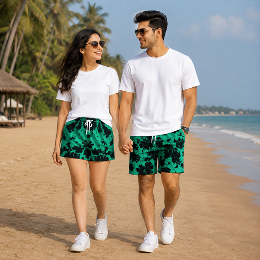 Unisex Tie Dye Green Black Shorts
