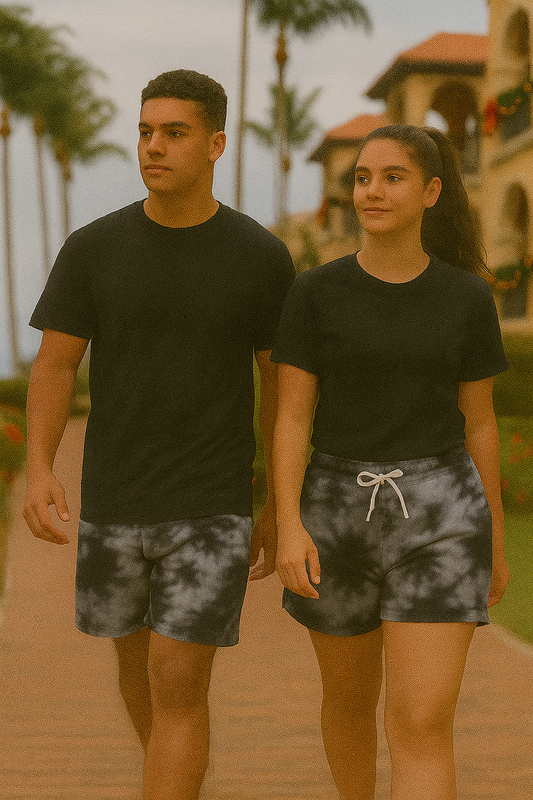Unisex Tie Dye White Black Shorts