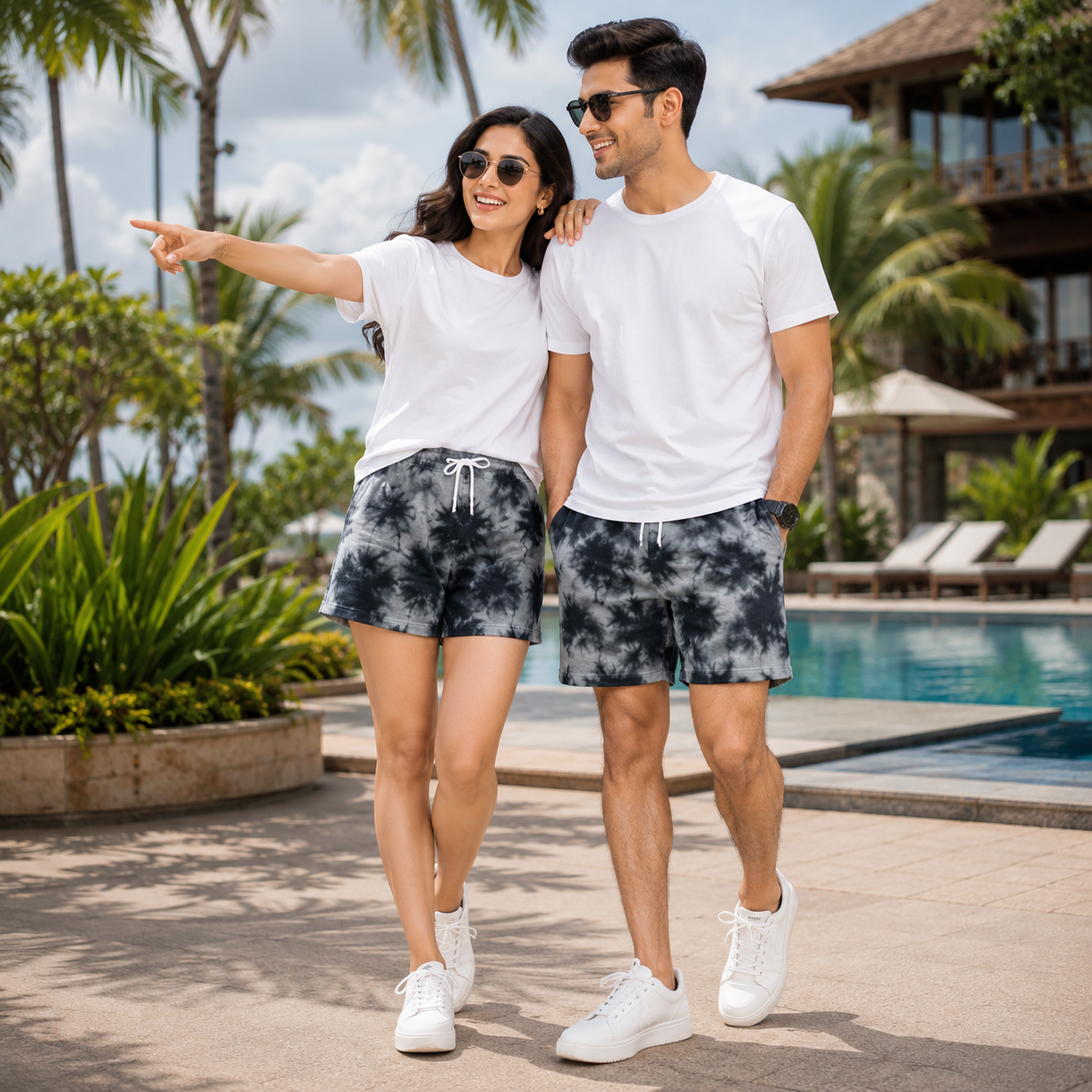 Unisex Tie Dye White Black Shorts