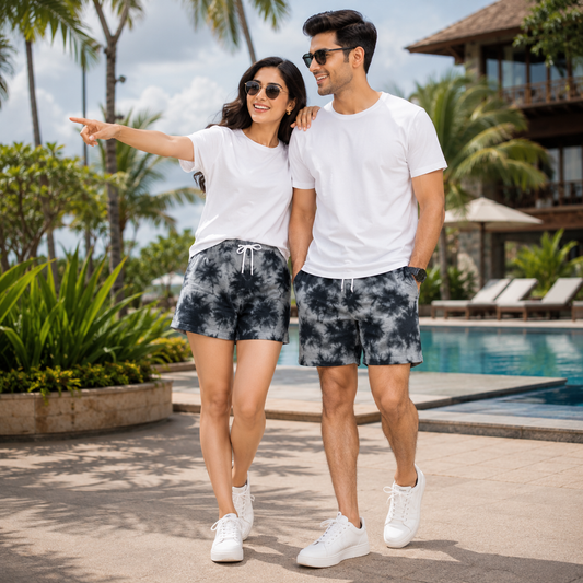 Unisex Tie Dye White Black Shorts