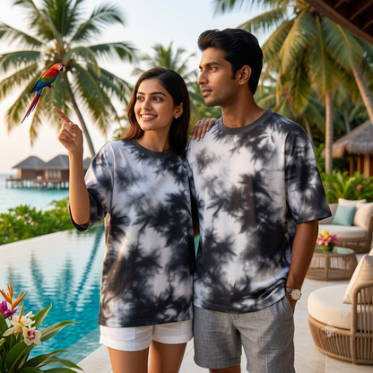 Unisex Tie Dye Oversized White Black T-Shirt