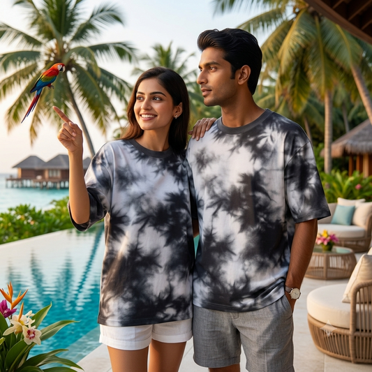 Unisex Tie Dye Oversized White Black T-Shirt