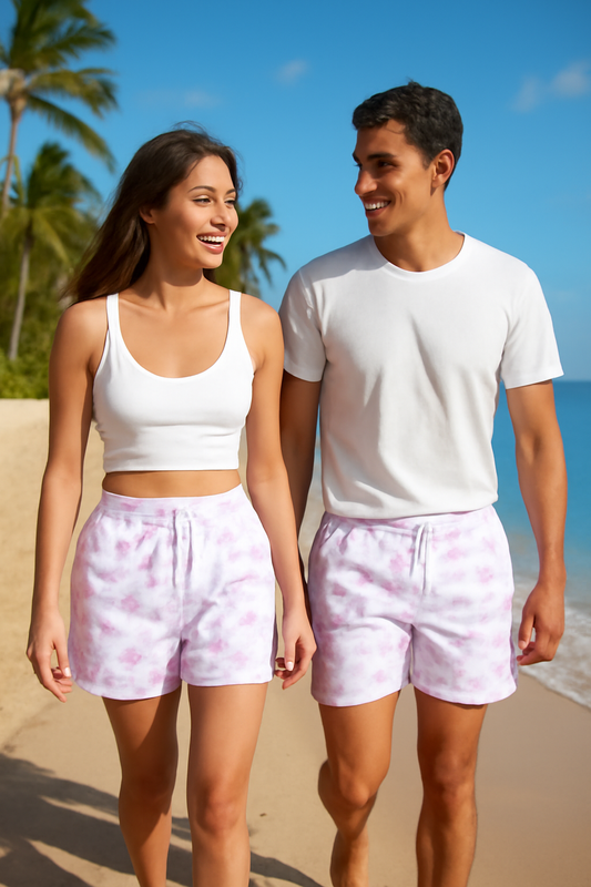 Unisex Tie Dye White Lavender Shorts