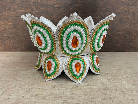 Handcrafted Flower cut Urli - Peacock green